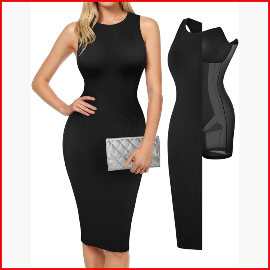 Slimming Midi Dress With Built-In Shapewear, Modal Fabric, Sleeveless